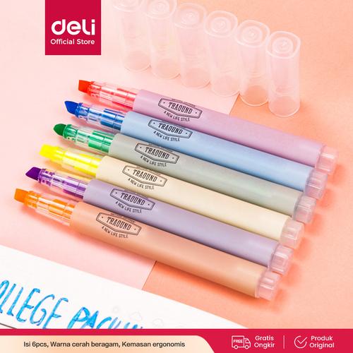 [EZO.7000537] Deli Highlighter Pen Pena Isi 6 pcs S624