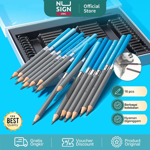[EZO.7000543] Nusign Sketch Pencil Set / Pensil Sketsa 16 Ketebalan Non Toxic NS732