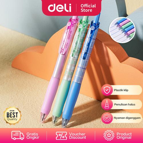 [EZO.7000675] Deli Retracable Gel Pen / Pulpen Gel Cetak 0.5 mm Desain Corak EG60