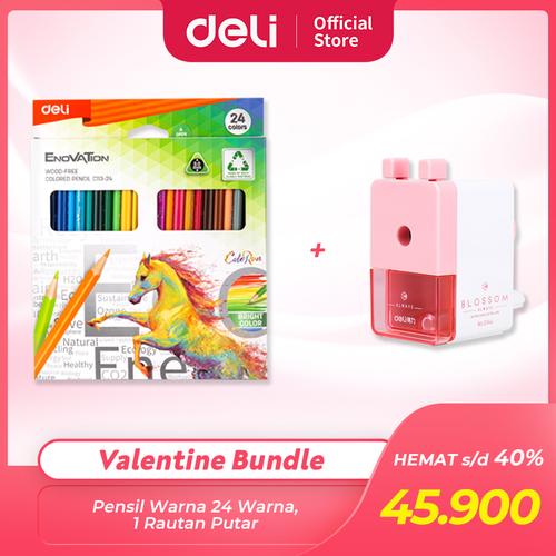 [EZO.7000785] Deli Bundle Edisi Valentine / Pensil Warna 12C, Rautan Putar VAL2022-3