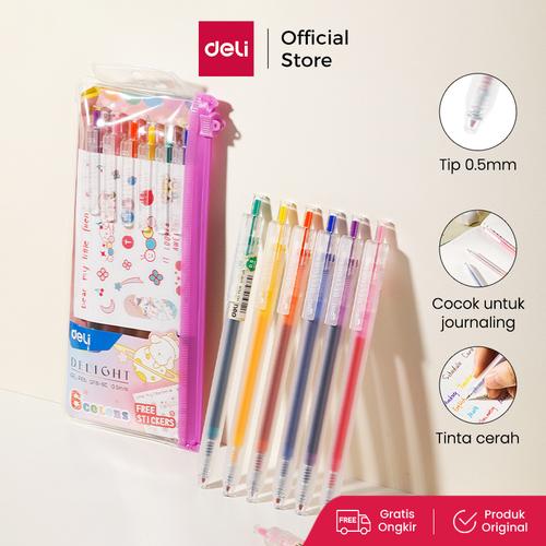 [EZO.7000802] Deli School Gel Pen / Pulpen Gel 0.5 mm 6 Warna Retracable EG118-6C