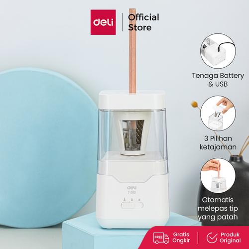 [EZO.7000808] Deli Electric Pencil Sharpener/Rautan Pensil Otomatis Autofeed E71202