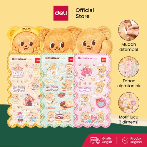 [EZO.7001591] Deli x Butterbear Sticker 3D Beruang Lucu Tahan Air Mudah Menempel Motif HY210