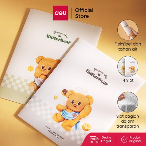[EZO.7001593] Deli x Butterbear Map File / Report Cover 4 Slot Transparan Sampul Tahan Air HY605