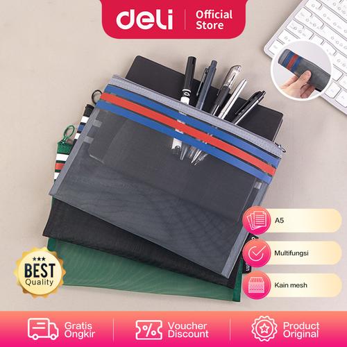 [EZO.7001683] Deli Tempat Pensil Jaring / Mesh Zip Bag 23 cm BA118