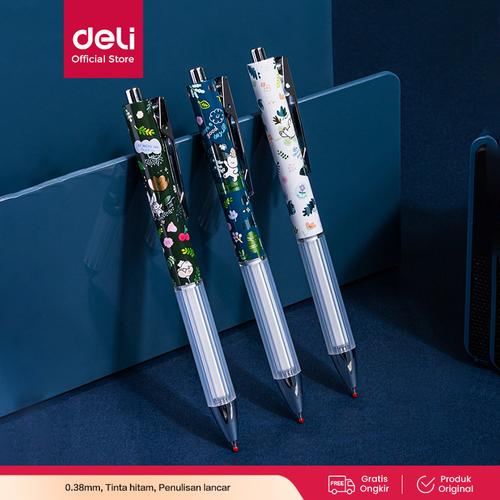 [EZO.7001803] Deli Pulpen Gel / Gel Pen 0.38 mm Alumunium Tinta Hitam A602