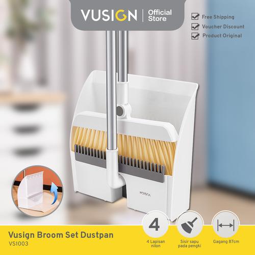 [EZO.7001836] Vusign Broom Set Dustpan / Set Sapu Pengki Putih Dapat Dilipat VS1003