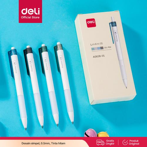 [EZO.7001897] Deli Retractable Gel Pen Pulpen Gel Cetek 0.5mm Desain Simple A065B-01
