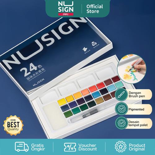 [EZO.7001902] Nusign Solid Watercolor Paint / Set Cat Air Padat Gratis Brush NS733