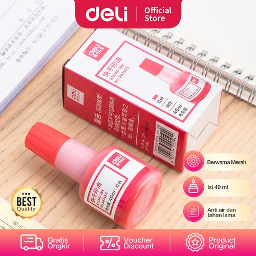 [EZO.7002141] Deli Red Stamp Ink / Tinta Stempel Merah 40ml Anti Air 9874
