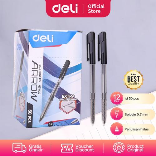 [EZO.7002163] Deli Ballpoint Pen Black Retracable/Pulpen Bolpoin Hitam 0.7mm EQ01020