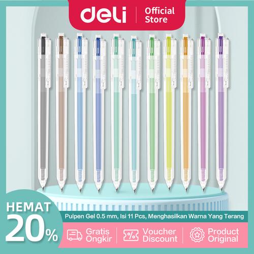 [EZO.7002171] Deli Combo Set Pulpen Gel 11 Warna 0.5mm Warna Terang EG118-11pcs
