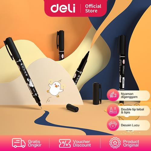 [EZO.7002186] Deli Double Tip Fine Liner / Spidol Pulpen Dua Sisi Ujung Berbeda S563