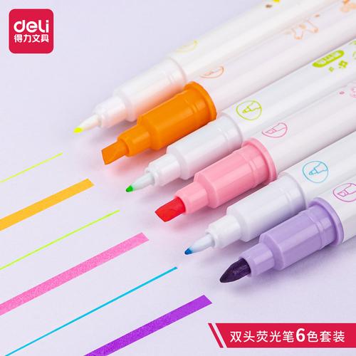 [EZO.7002215] Deli Highlighter Double Tip 6 Warna/Set Double Lead, Cocok S737