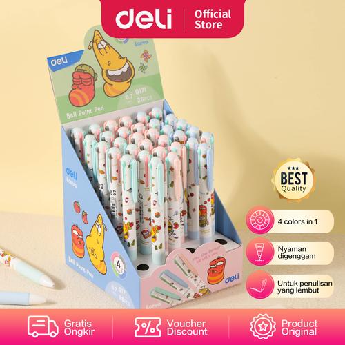 [EZO.7002228] Deli Larva Ballpoint Pen/Pulpen Cetek 0,7mm Tinta 4 warna EQ171