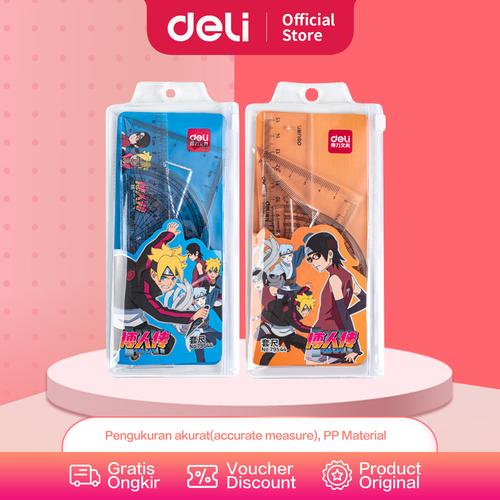 [EZO.7002244] Deli Draft Set / Set Penggaris Isi 4pcs Zip Bag Design Naruto 79544
