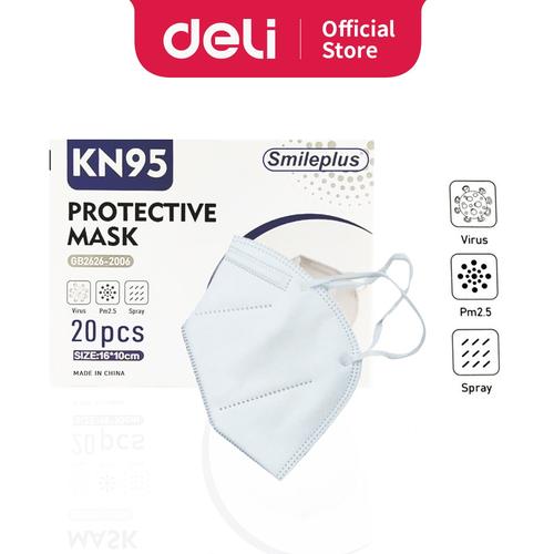 [EZO.7002276] Deli Smileplus Mask / Makser KN95 Putih isi 20pcs Tidak Pengap WT30000