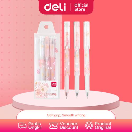 [EZO.7002362] Deli Gel Pen / Pen Gel 0.5mm Tinta Hitam Anti Macet Isi 3pcs/pack A579
