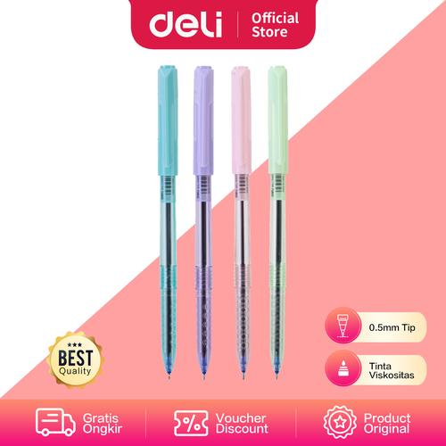 [EZO.7002391] Deli Ballpoint Pen / Pulpen 0.5mm Warna Pastel Tinta Hitam CQ193-BK