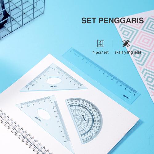[EZO.7002449] Deli Ruler Set / Set Penggaris Tidak Mudah Patah Dengan Zip Bag 72001