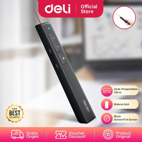[EZO.7002453] Deli Laser Pointer + Presenter Wireless USB Pen Laser Jarak 100M 2802P