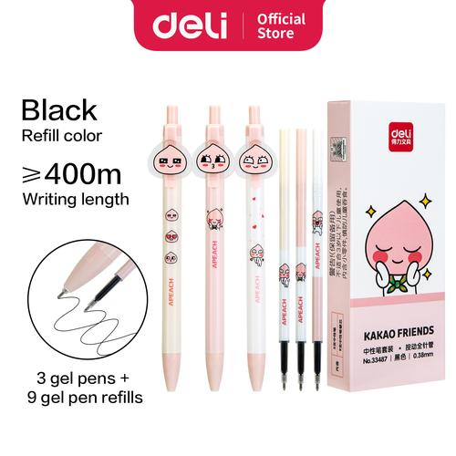 [EZO.7002499] Deli Set Pulpen KAKAO Friends Apeach 3 pcs Pen dan 9 pcs Refill 33487