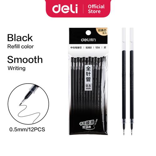 [EZO.7002503] Deli Isi Ulang Tinta Pulpen Gel Warna Hitam 0.5 mm 12pcs/Pack S202