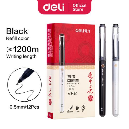 [EZO.7002523] Deli Gel Pen Ujung Pulpen Bundar 0.5mm Tinta Hitam Cepat Kering V68