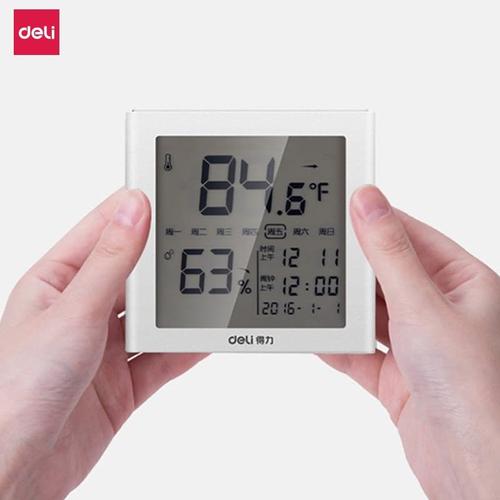 [EZO.7002613] Deli Thermometer Digital dilengkapi jam dan Hygrometer Layar LCD 8813