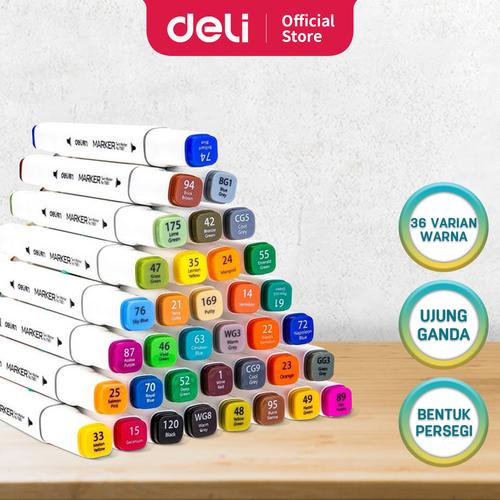 [EZO.7002652] Deli spidol 36warna dengan ujung Tip ganda Desain profesional 70801-36