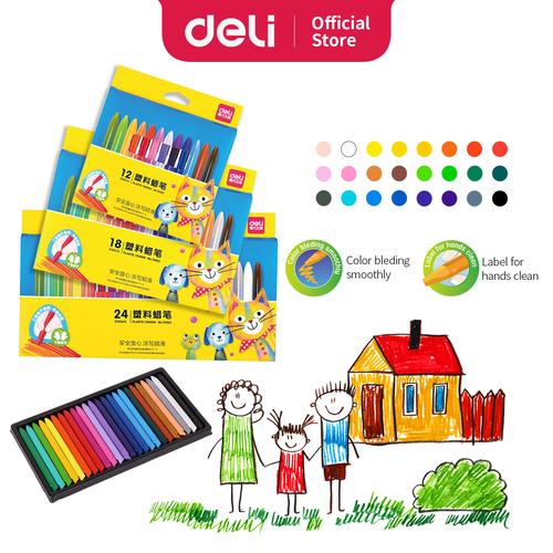 [EZO.7002676] Deli Krayon sekolah Plastik 12 warna, Non-Toxic, bentuk segitiga 72061