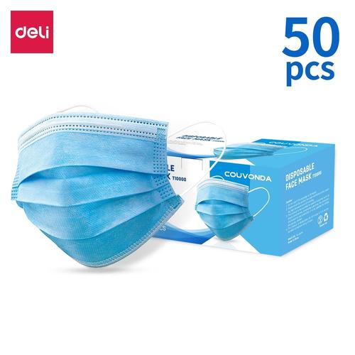 [EZO.7002682] Deli Masker Sekali Pakai dengan tiga lapis, Biru ET10000 - 1pcs