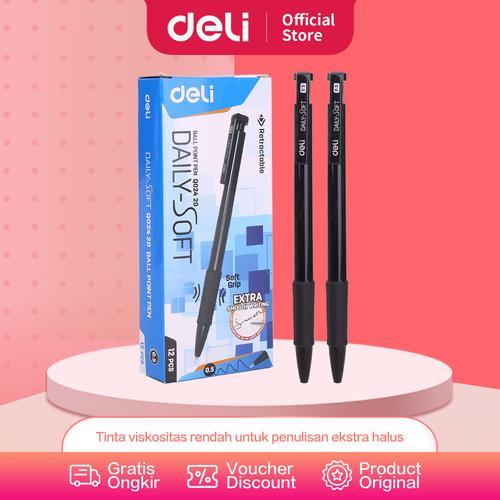 [EZO.7002732] Deli Pulpen Bolpoin Cetek / Retractable Ballpoint Pen - 0,5mm EQ02420