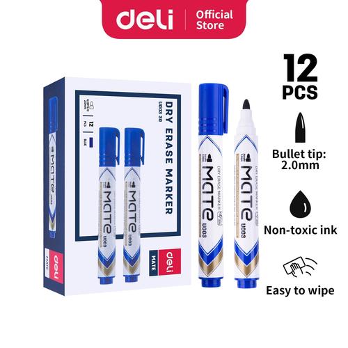 [EZO.7002843] Deli EU00330 (BOX) Dry Erase Marker/Spidol Whiteboard-Biru- 12Pcs
