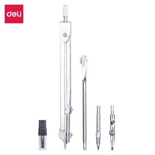 [EZO.7002863] Deli E8604 Jangka-Metal 5pcs Compass w/pencil leads Ink Drawer Silver