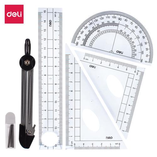 [EZO.7002865] Deli E9609 Jangka-Drafting set 6pcs Ruler Set Squares 15cm