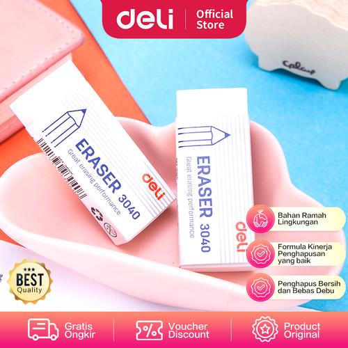 [EZO.7002882] Deli E3040 Eraser/Penghapus-EcoPVC Eraser 60×24×12mm Soft 2B White