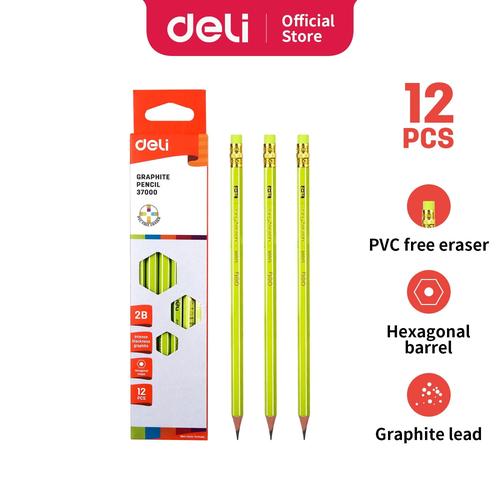 [EZO.7002929] Deli E37000 Pensil Kayu- 2B w/eraser- Hijau