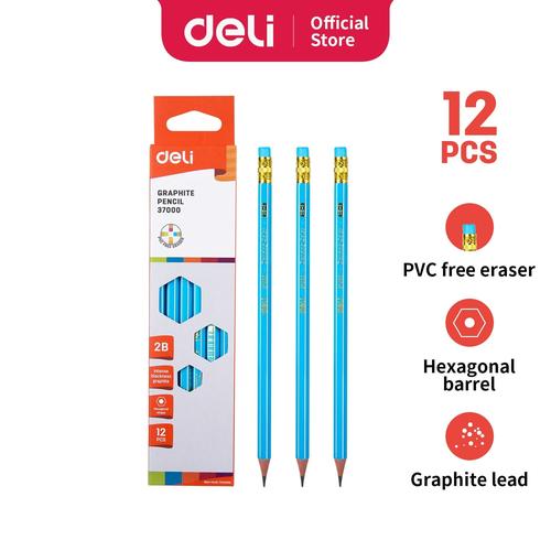 [EZO.7002930] Deli E37000 Pensil Kayu- 2B w/eraser- Biru