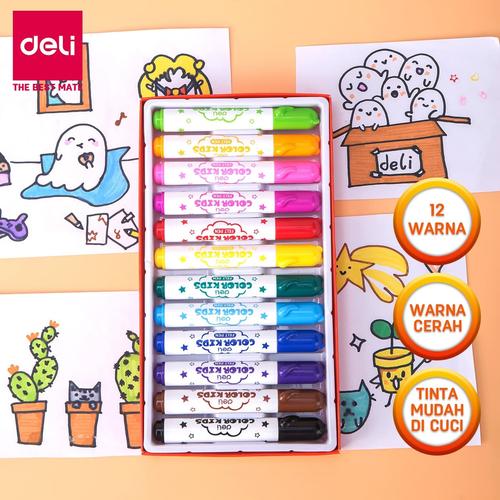 [EZO.7002963] Deli EC10400 Spidol Warna Washable 1.0-5.0mm 12C