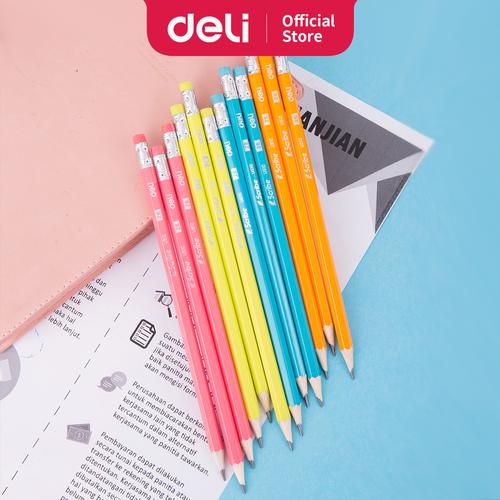 [EZO.7002986] Deli Graphite Pencil 2B with Eraser [EU51000] - Pensil kayu anak-anak
