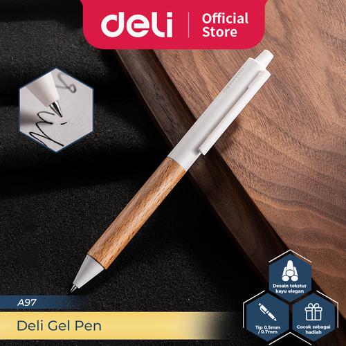 [EZO.7300004] Deli Gel Pen Motif Kayu / Wood Matte Textured Smooth Writting A9X