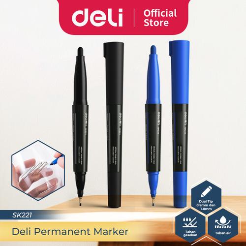 [EZO.7300005] Deli Dual Tip Permanent Marker / Spidol Permanen Tip Ganda Tahan Air 10 PCS SK221
