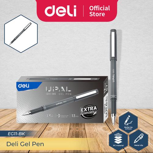 [EZO.7300010] Deli Pulpen Gel / Pulpen Gel 0.7mm Tinta Hitam Penulisan Halus 12 PCS EG11