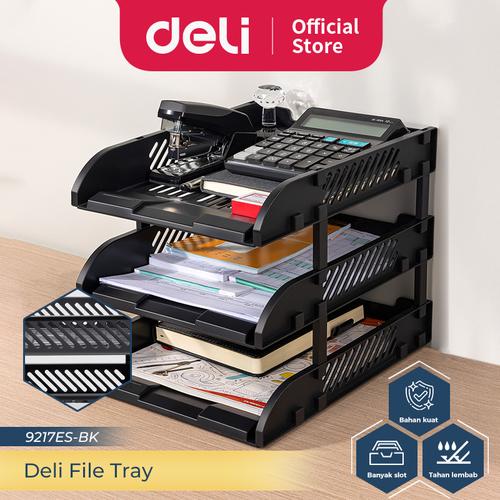 [EZO.7300021] Deli  File Tray / File Organizer / Rak File Susun Bahan Plastik 3 Tingkat 9217ES