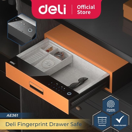 [EZO.7300022] Deli Brankas Laci / Fingerprint Drawer Safe / Cash Drawer Deposit Box Brankas Perhiasan 58x40x15 cm AE361