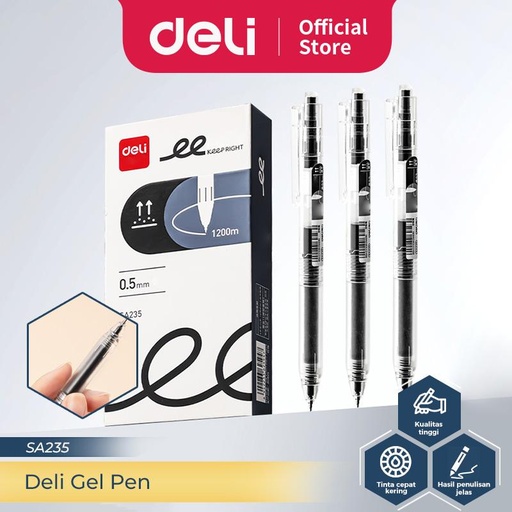 [EZO.7300027] Deli Pulpen Gel / Gel Pen Hitam SA235 12 PCS