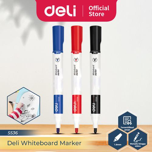 [EZO.7300034] Deli Whiteboard Marker/ Spidol Papan Tulis  Hitam/Biru/Merah S536
