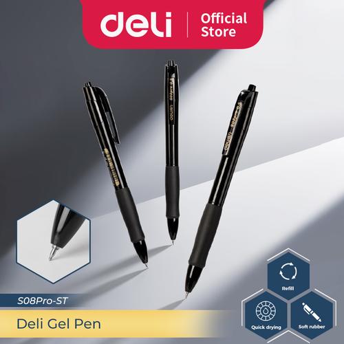 [EZO.7300038] Deli Pulpen Gel / Gel Pen ST Tip Black S08Pro-ST 12PCS