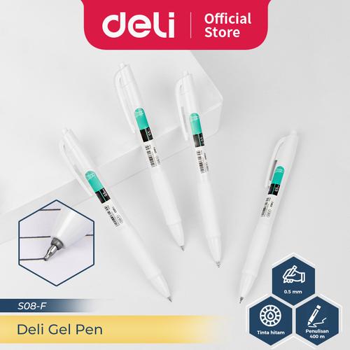 [EZO.7300052] Deli Pulpen Gel / Gel Pen 0.5mm Black S08-F 12 PCS